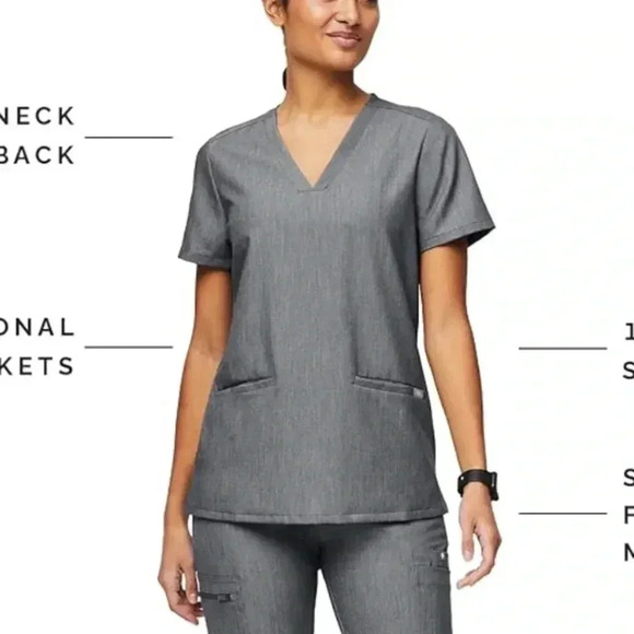 FIGS GREY SCRUB SHORT SLEEVE TOP - Picture 1 of 12